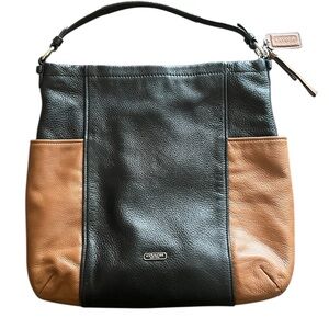 Coach Two-Tone Leather Shoulder Bag - Black & Tan